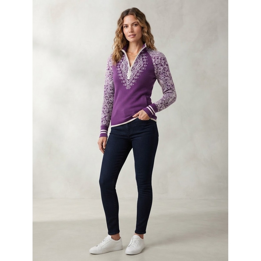 Athleta Purple Nordic Fair Isle Quarter Zip Pullover Sweater Womens Medium